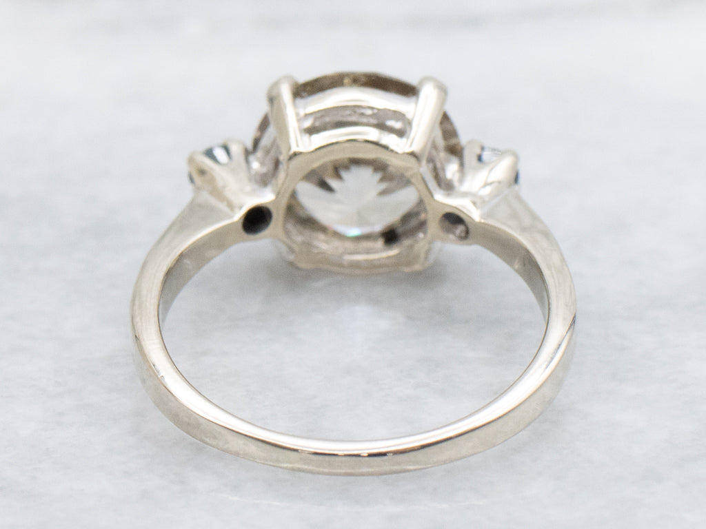 White Zircon and Sapphire Three Stone Ring