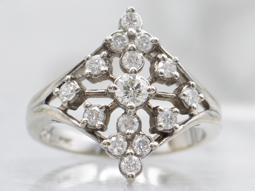 Retro Era White Gold and Diamond Navette Ring