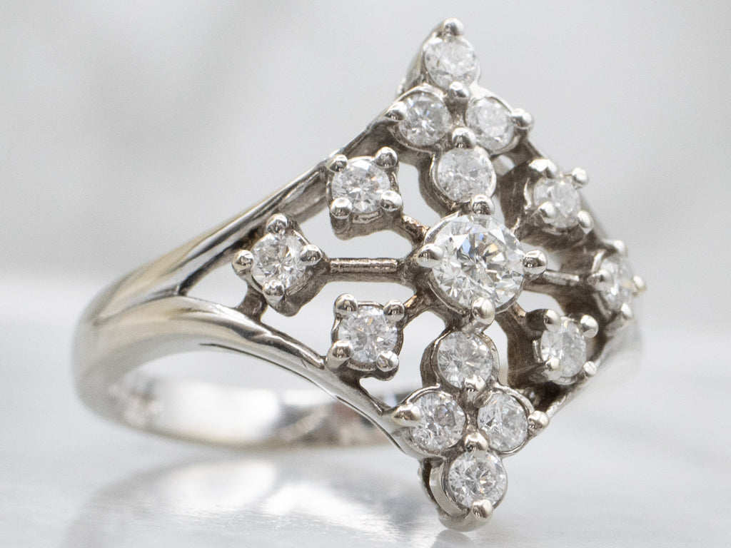 Retro Era White Gold and Diamond Navette Ring
