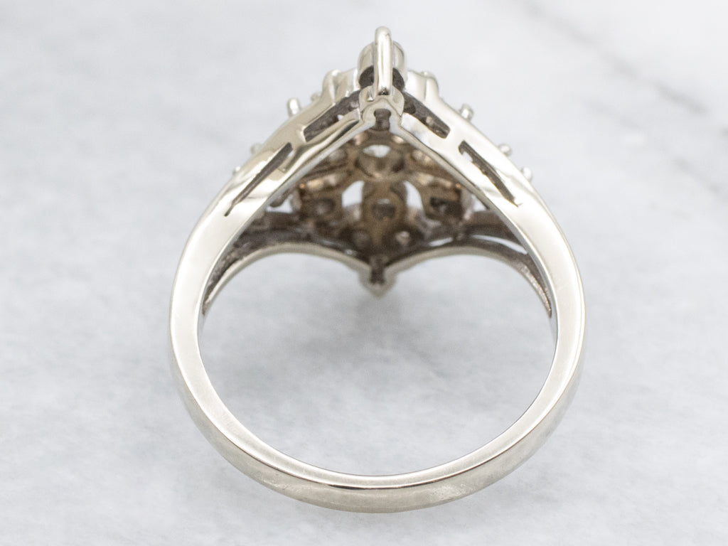 Retro Era White Gold and Diamond Navette Ring