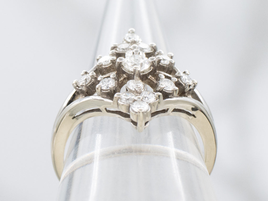 Retro Era White Gold and Diamond Navette Ring