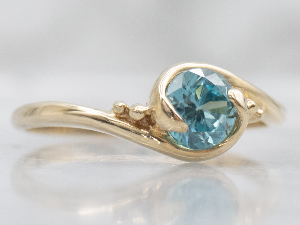 Yellow Gold Blue Zircon Bypass Ring