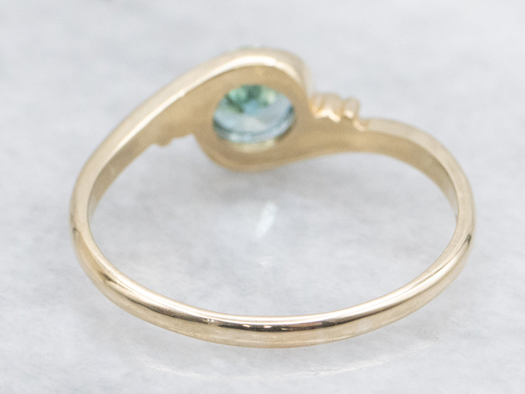 Yellow Gold Blue Zircon Bypass Ring