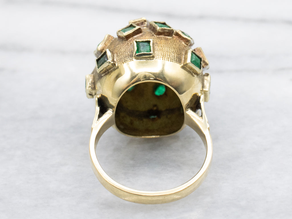 Vintage Yellow Gold Emerald Domed Sputnik Ring