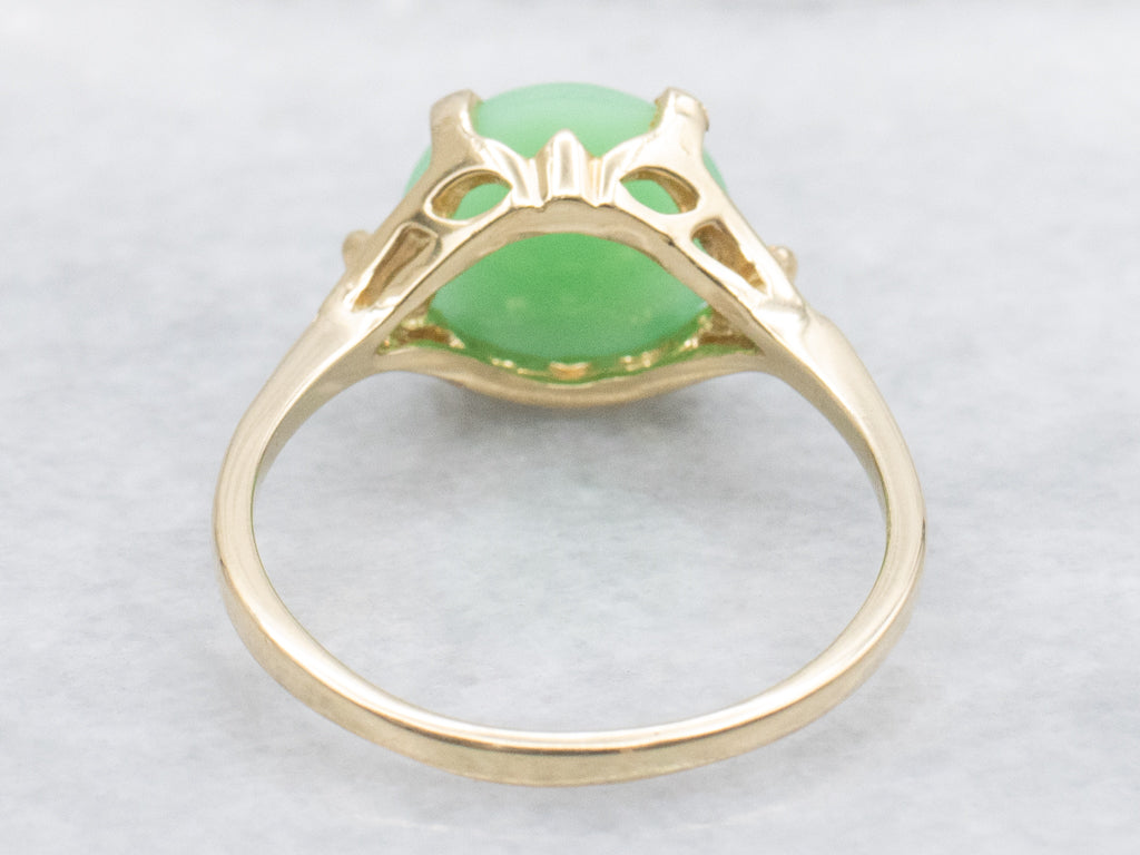 Apple Jade Cabochon and Diamond Three Stone Ring