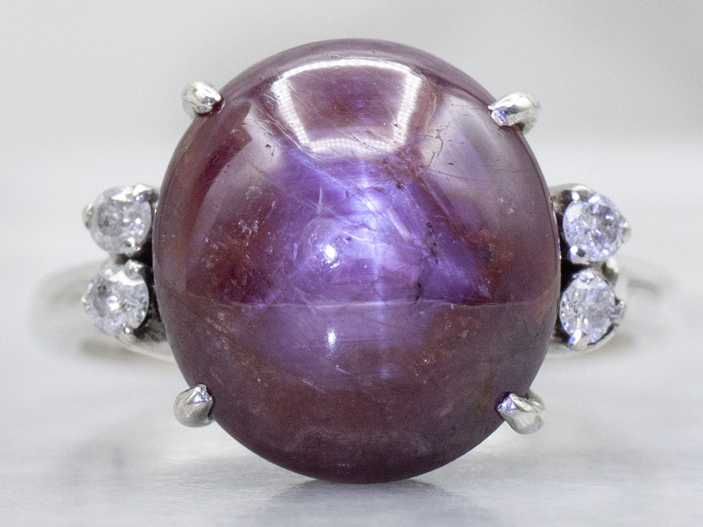 Sterling Silver Large Ruby Star Ring with Accent Diamonds