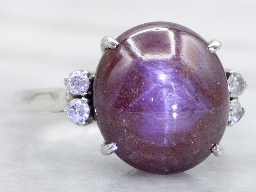 Sterling Silver Large Ruby Star Ring with Accent Diamonds