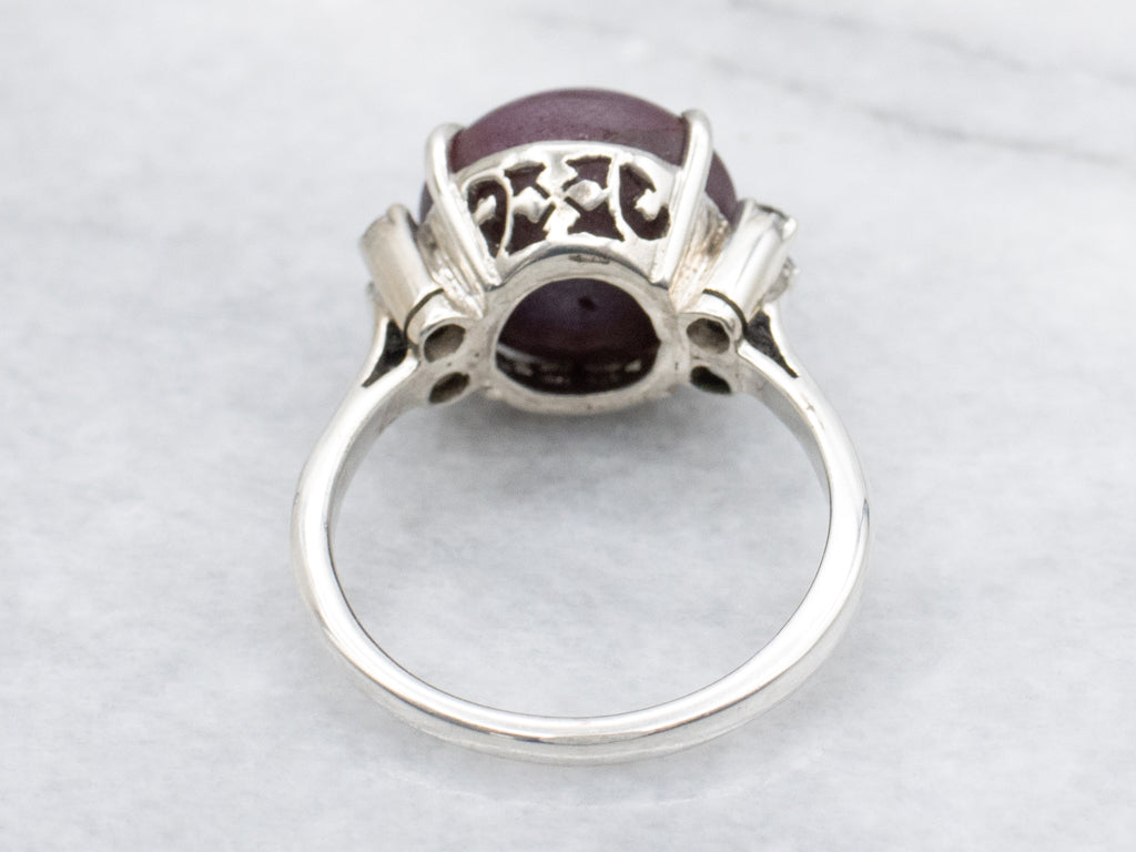 Sterling Silver Large Ruby Star Ring with Accent Diamonds