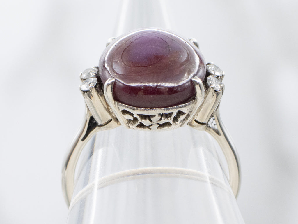 Sterling Silver Large Ruby Star Ring with Accent Diamonds