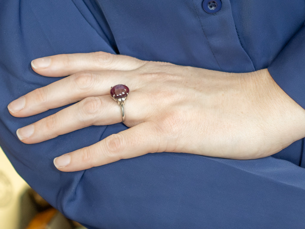 Sterling Silver Large Ruby Star Ring with Accent Diamonds