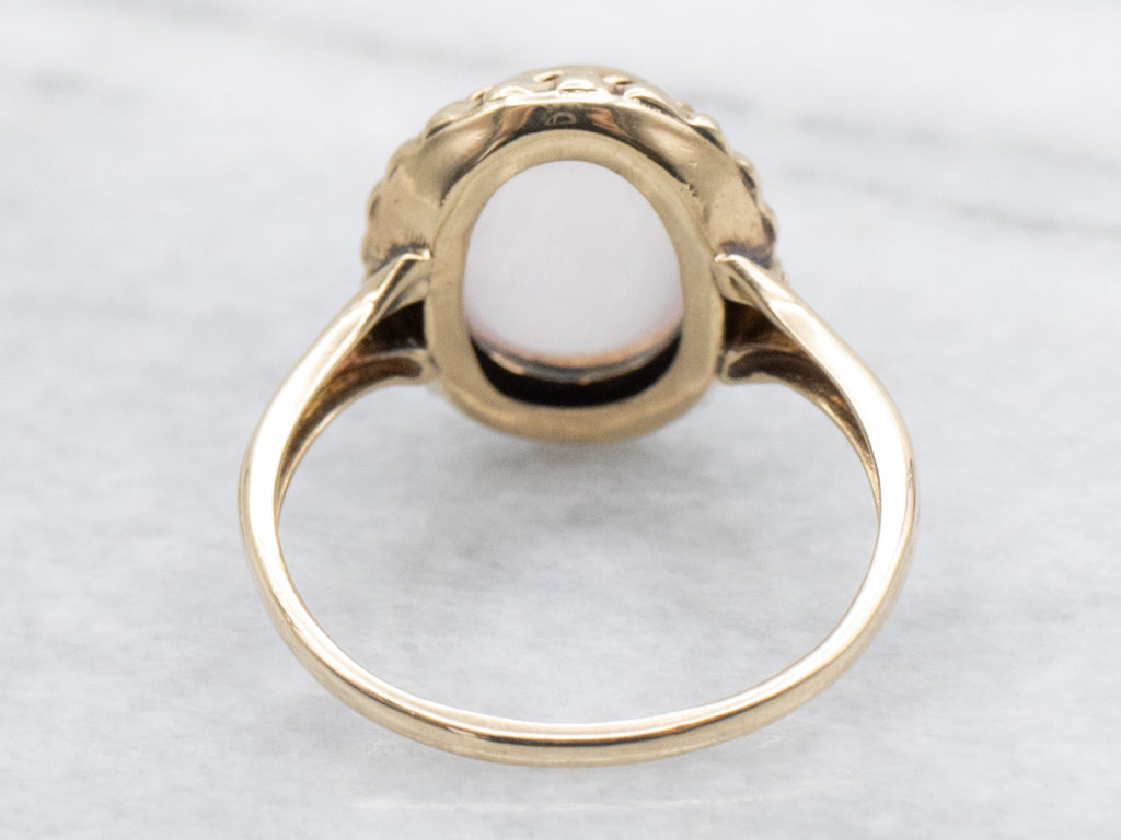 Rose Quartz Cabochon Ring in Vintage Rope Twist Setting