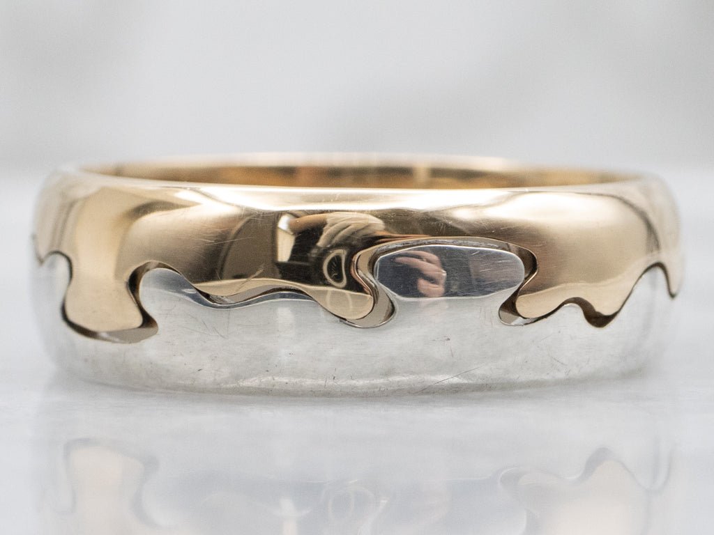 Men's Sterling Silver and 14K Yellow Gold Scrolling Pattern Centered Band