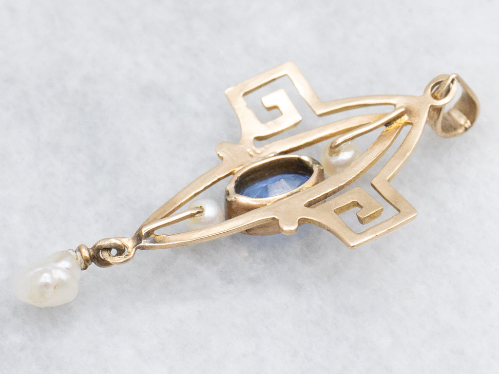 Victorian Sapphire Doublet and Seed Pearl Lavalier Pendant
