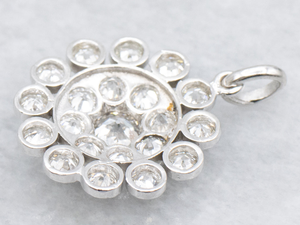 Platinum Old Mine Cut Diamond Double Halo Pendant
