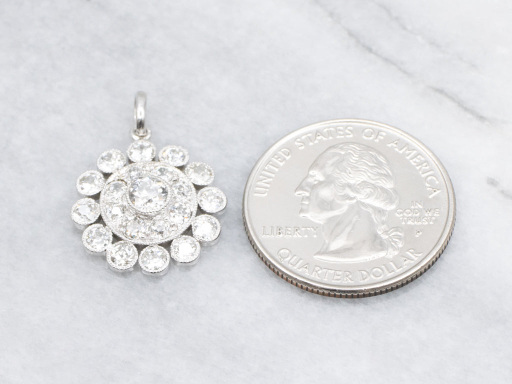 Platinum Old Mine Cut Diamond Double Halo Pendant
