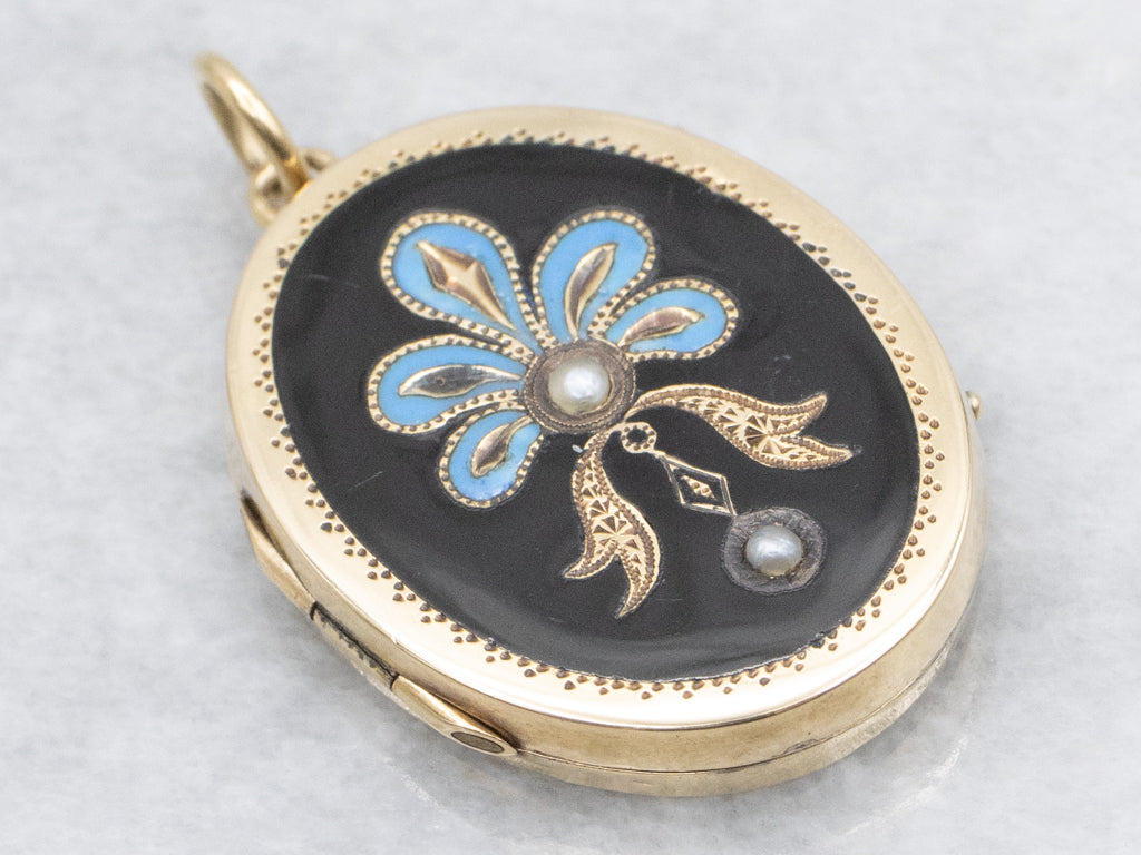 Antique Victorian Era Seed Pearl and Enamel Locket
