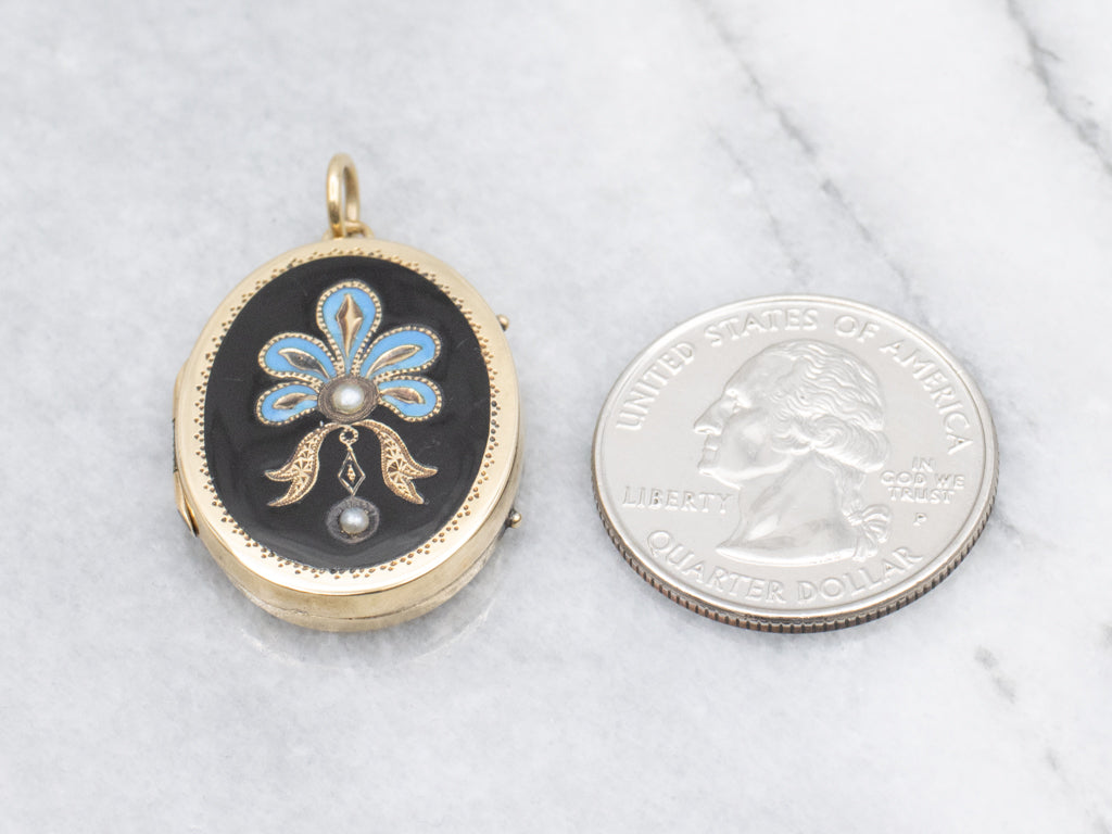 Antique Victorian Era Seed Pearl and Enamel Locket