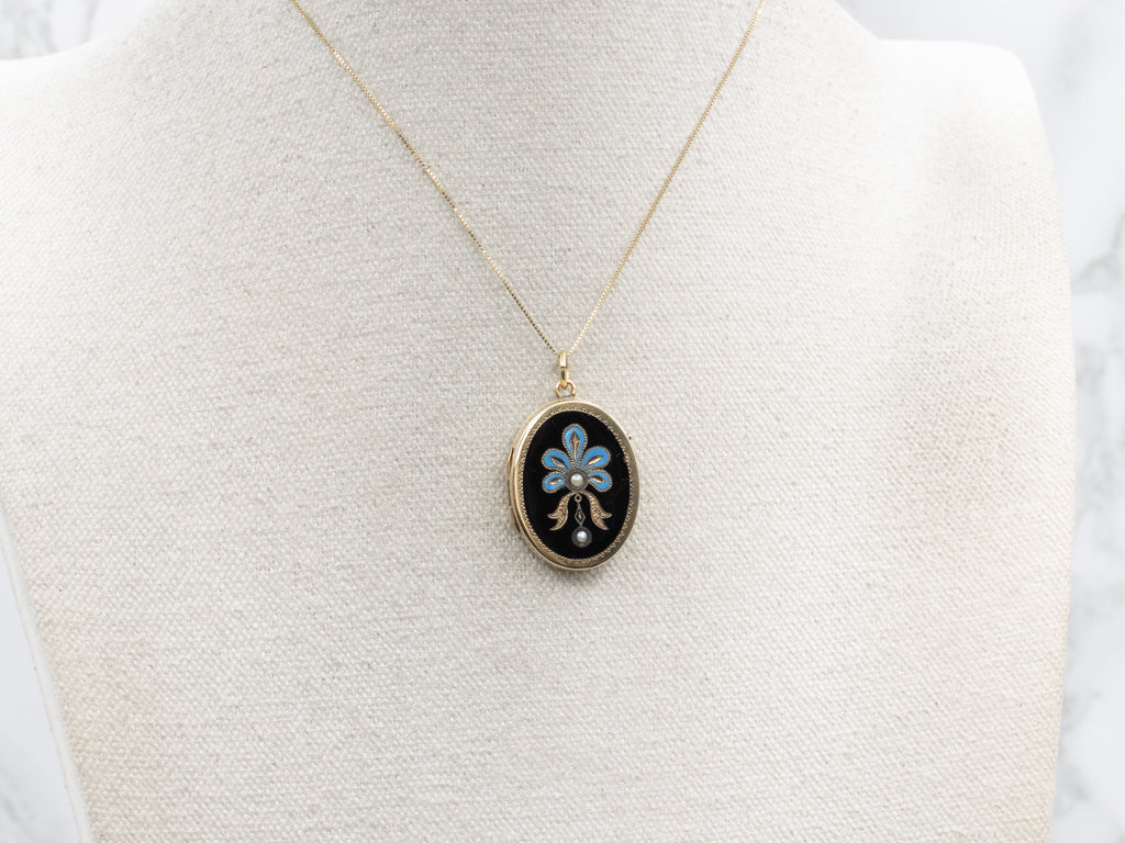 Antique Victorian Era Seed Pearl and Enamel Locket