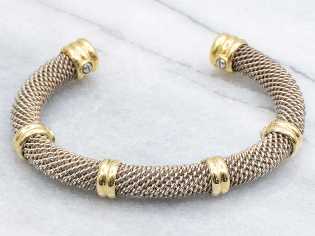 Sterling Silver and 18K Yellow Gold Mesh Cuff Bracelet