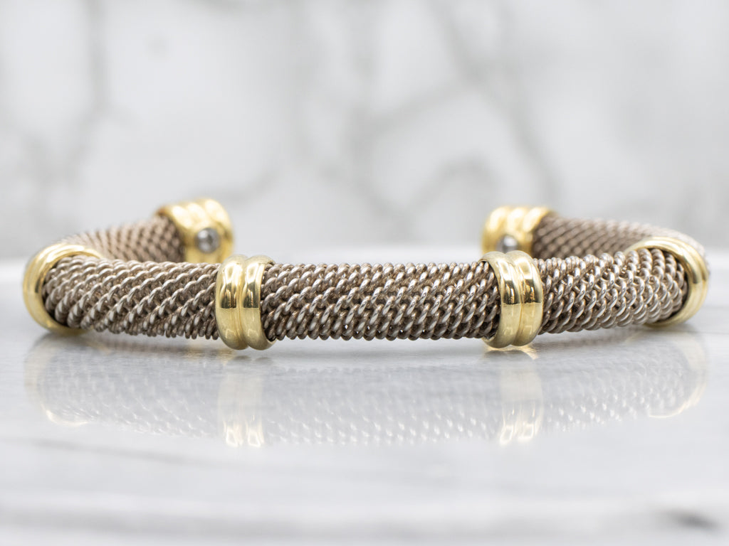 Sterling Silver and 18K Yellow Gold Mesh Cuff Bracelet