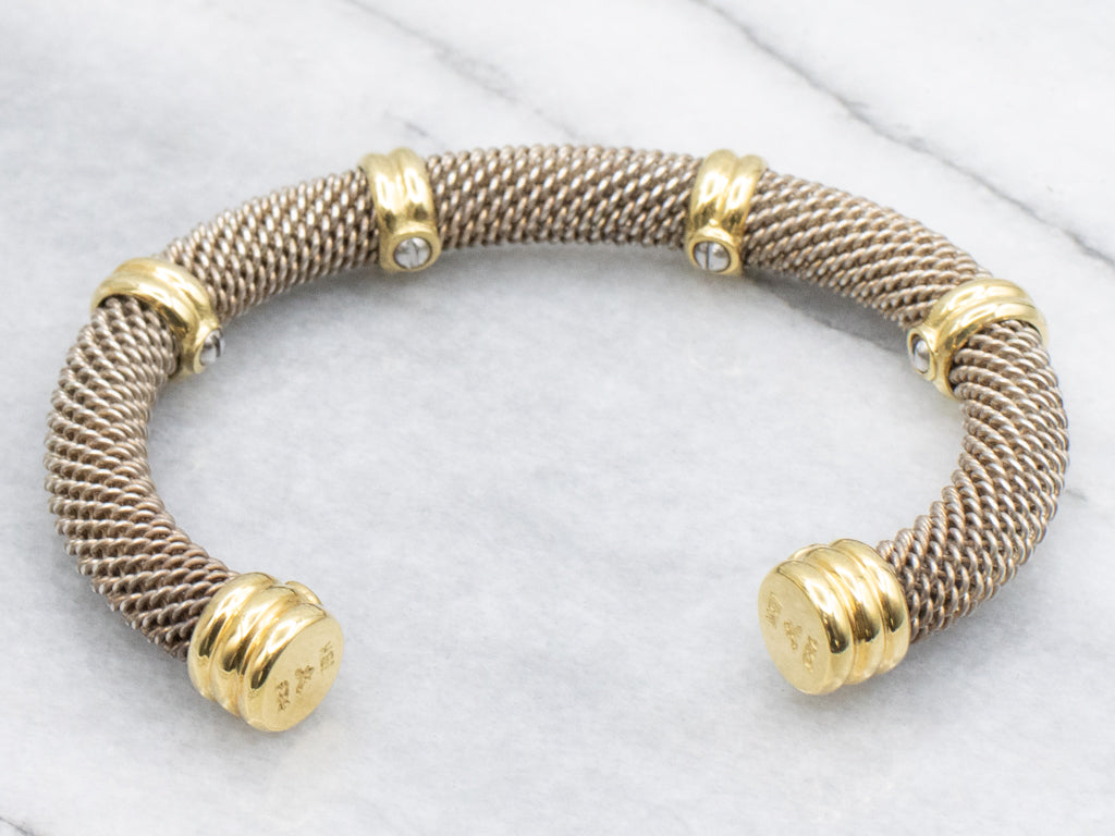 Sterling Silver and 18K Yellow Gold Mesh Cuff Bracelet