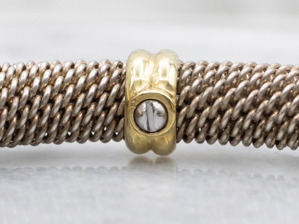 Sterling Silver and 18K Yellow Gold Mesh Cuff Bracelet