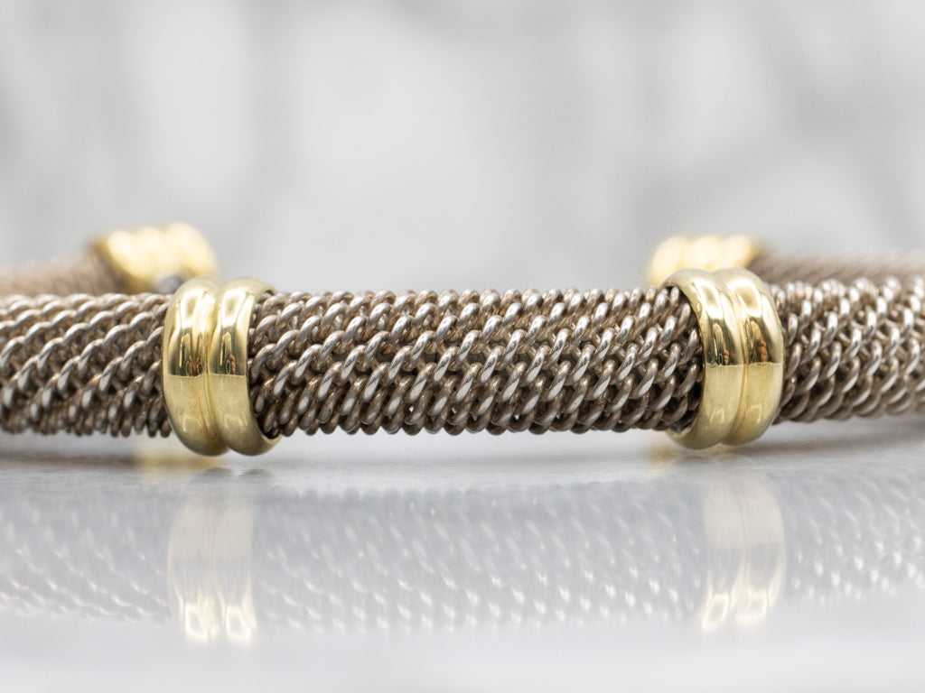 Sterling Silver and 18K Yellow Gold Mesh Cuff Bracelet