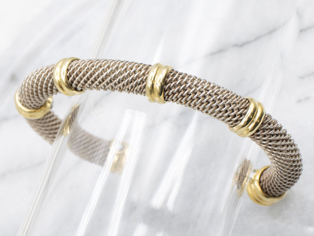 Sterling Silver and 18K Yellow Gold Mesh Cuff Bracelet