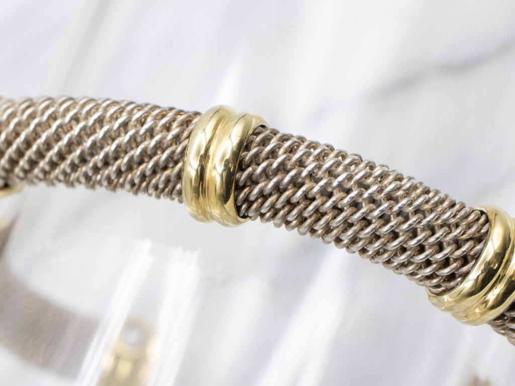 Sterling Silver and 18K Yellow Gold Mesh Cuff Bracelet
