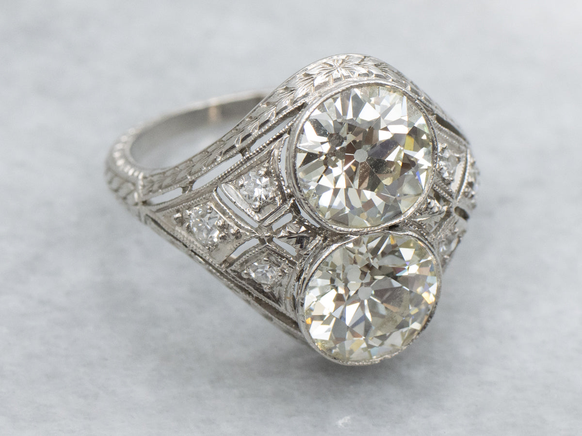 Antique Lambert Two Stone Old European Cut Diamond Ring in Platinum