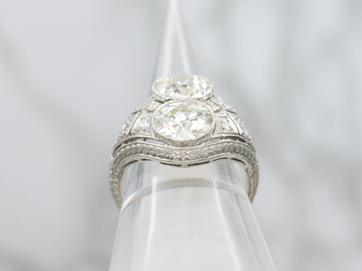 Antique Lambert Two Stone Old European Cut Diamond Ring in Platinum