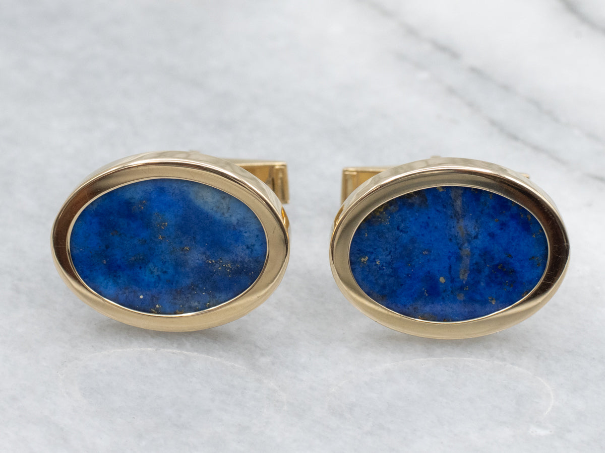 Vintage Yellow Gold Lapis Cufflinks