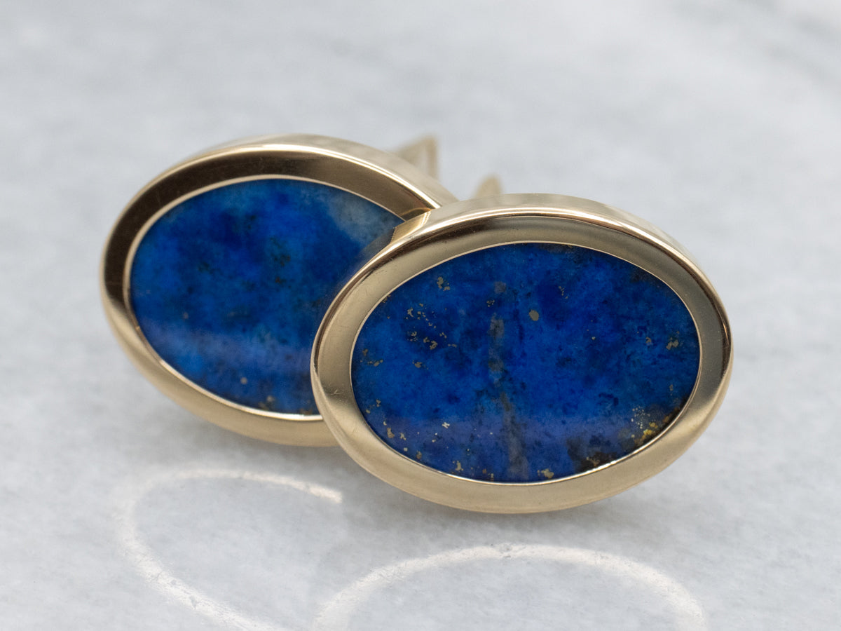 Vintage Yellow Gold Lapis Cufflinks
