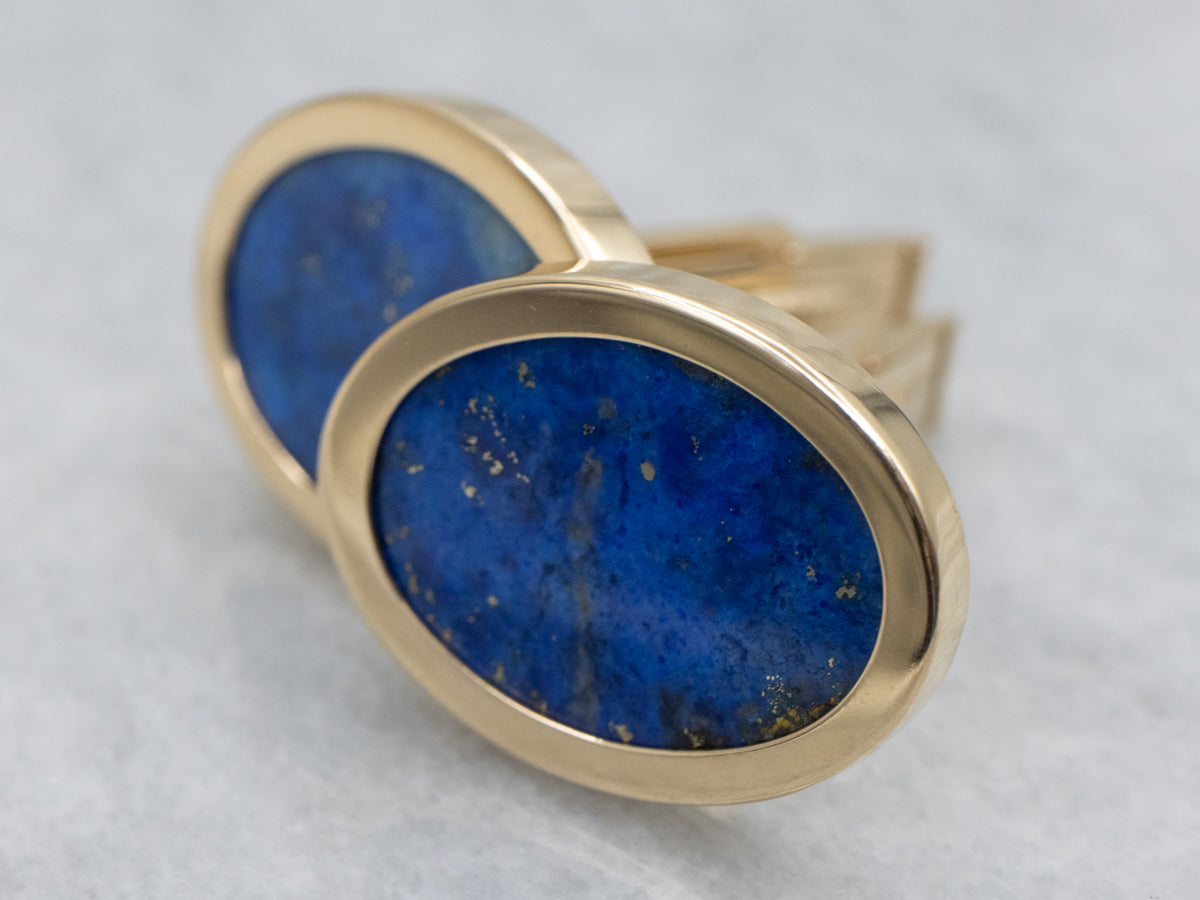 Vintage Yellow Gold Lapis Cufflinks