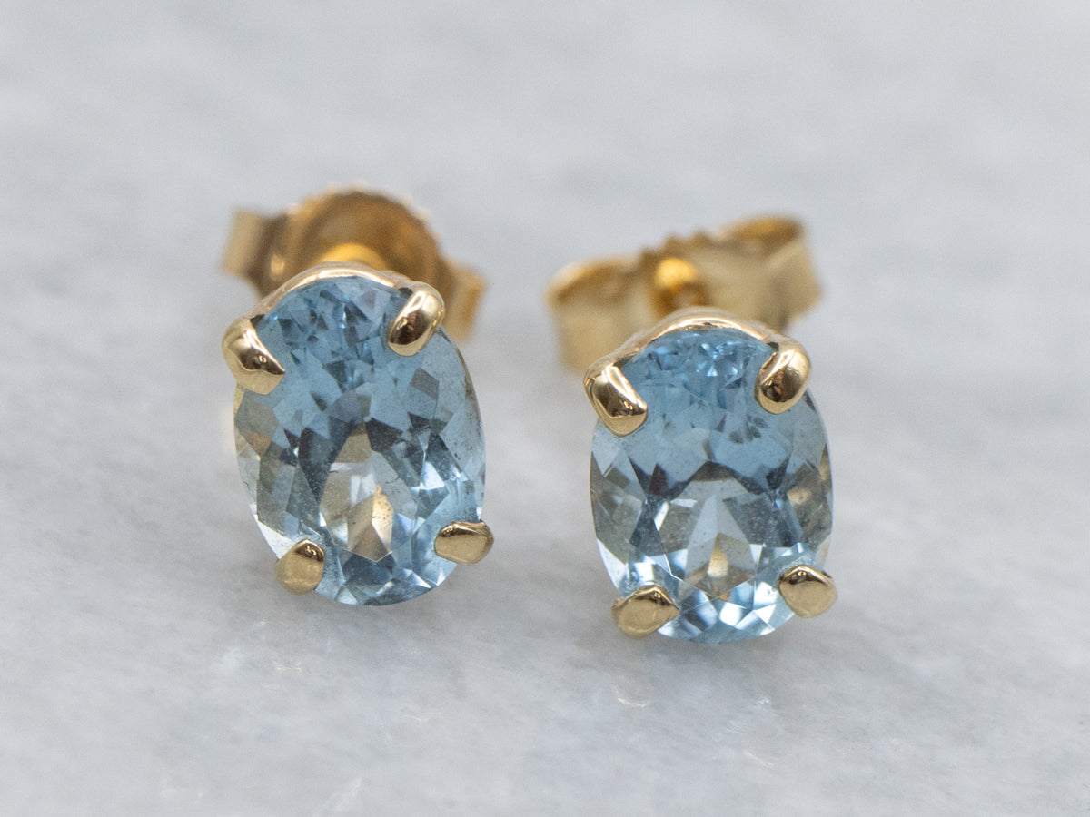 14-Karat Yellow Gold Aquamarine Stud Earrings