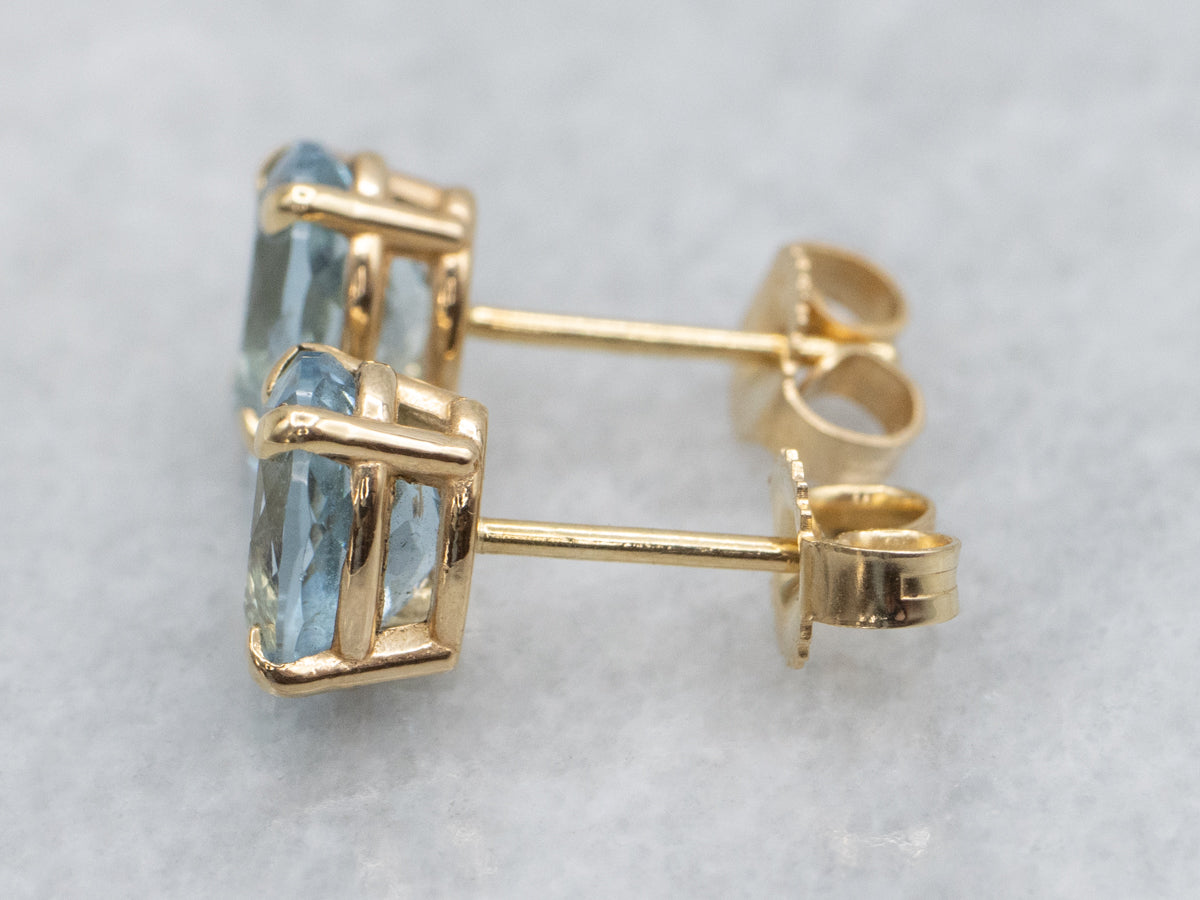 14-Karat Yellow Gold Aquamarine Stud Earrings