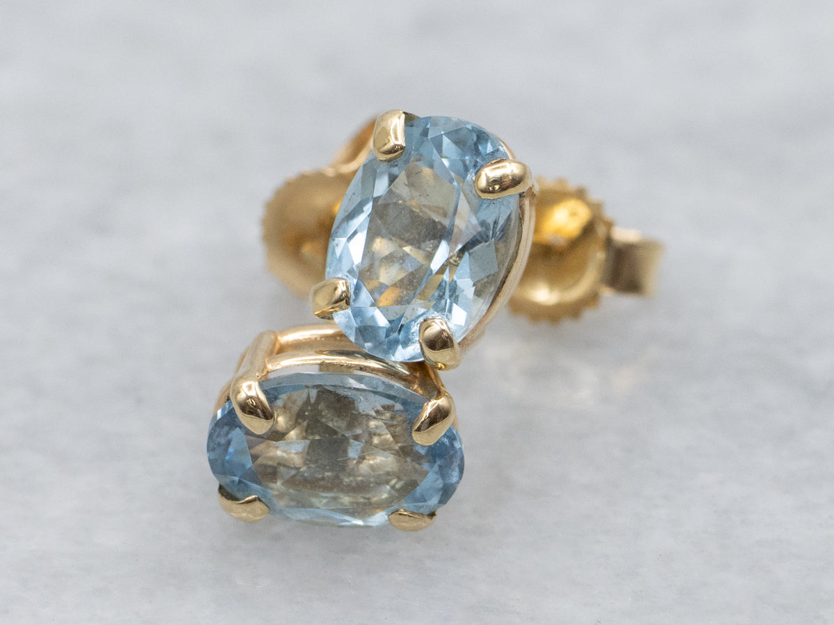 14-Karat Yellow Gold Aquamarine Stud Earrings
