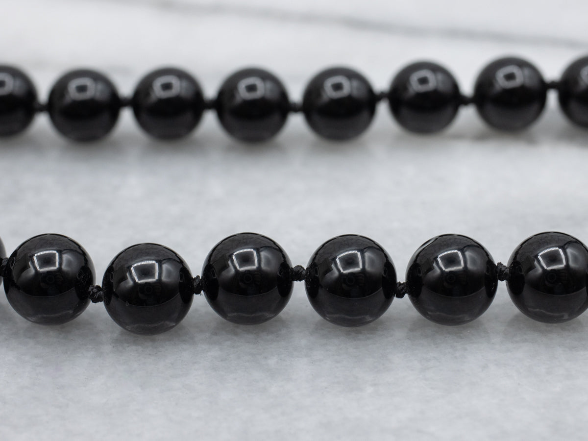 Vintage Black Onyx Beaded Necklace with Gold Clasp