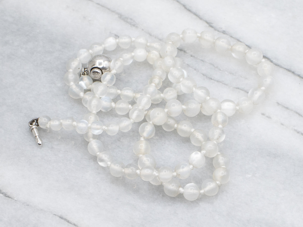 Moonstone Beaded Necklace with Sterling Silver Clasp