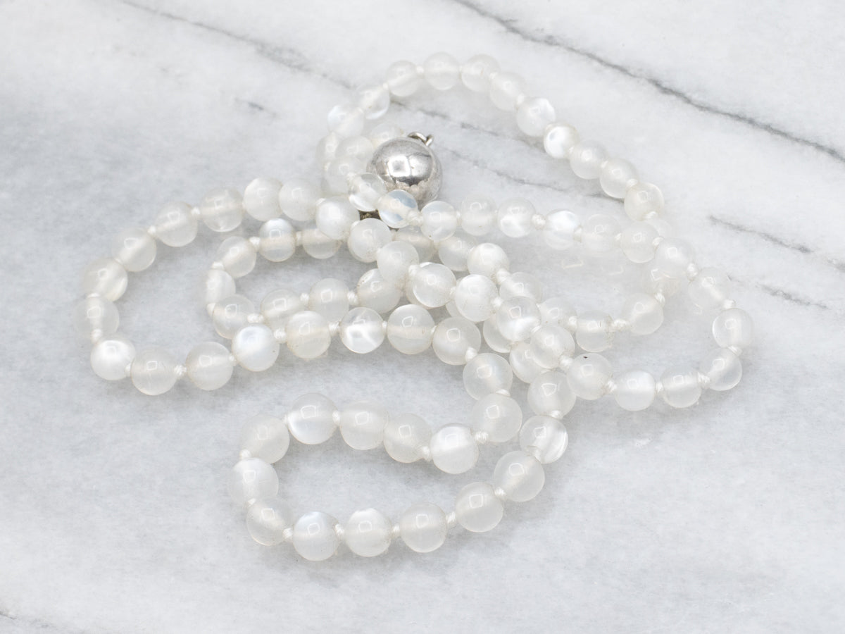 Moonstone Beaded Necklace with Sterling Silver Clasp