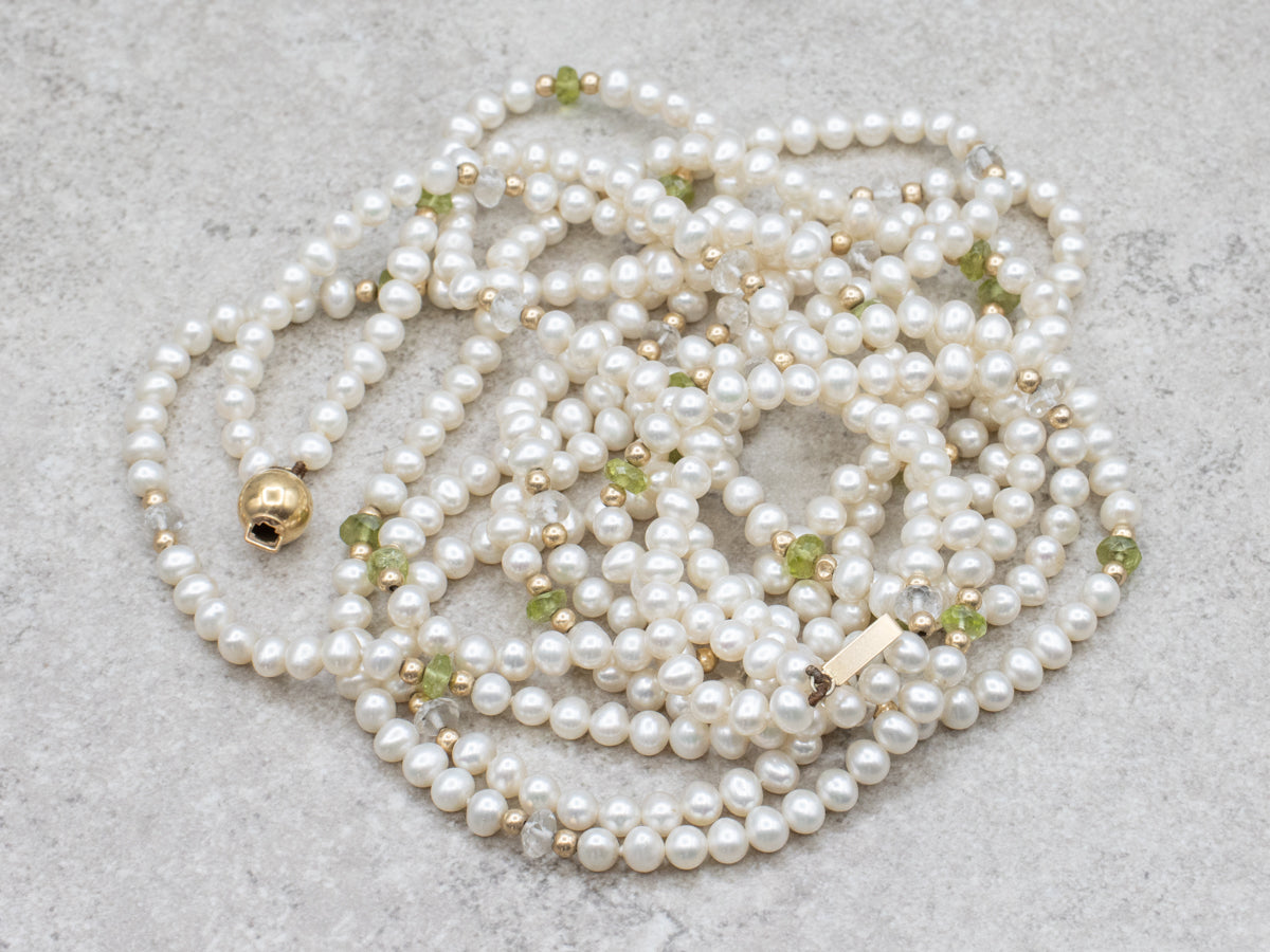 Long Double Strand Freshwater and Peridot Beaded Necklace