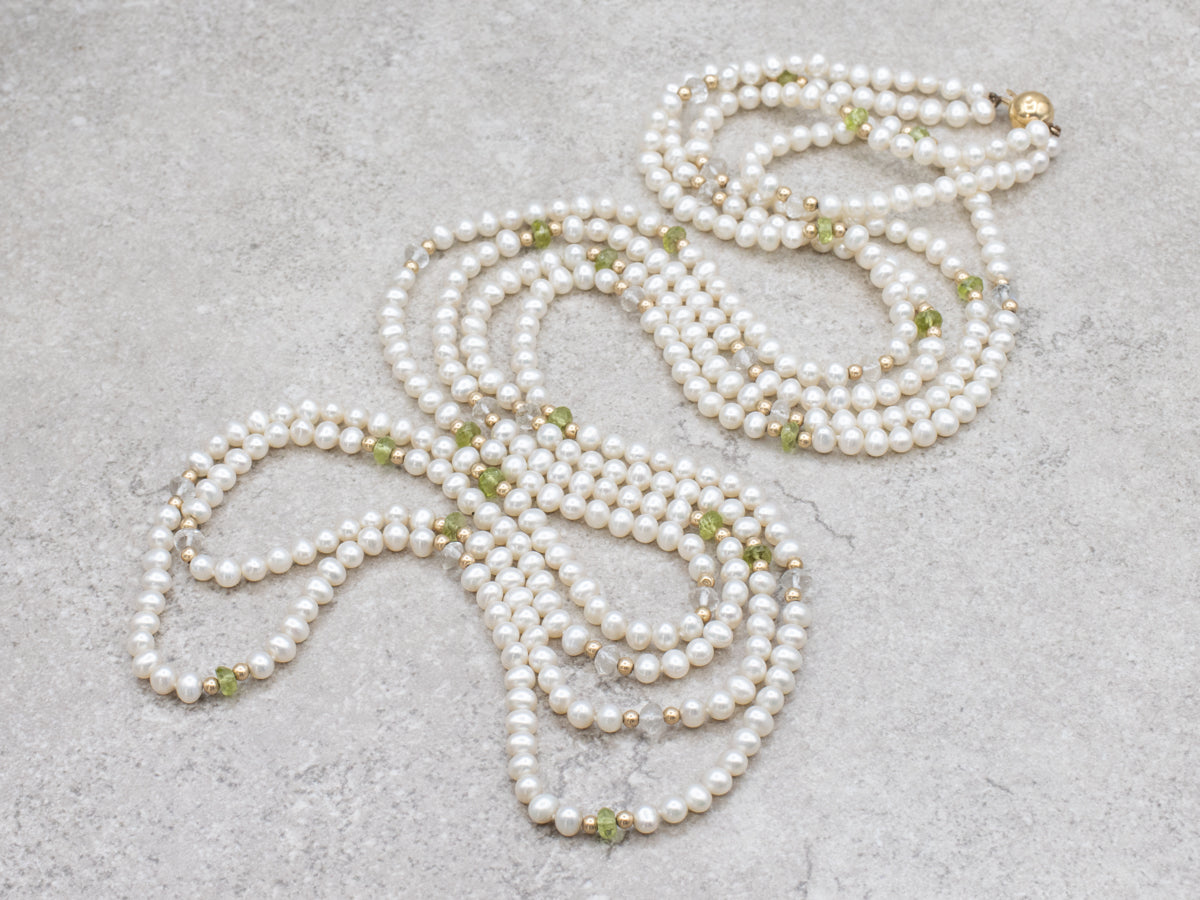 Long Double Strand Freshwater and Peridot Beaded Necklace