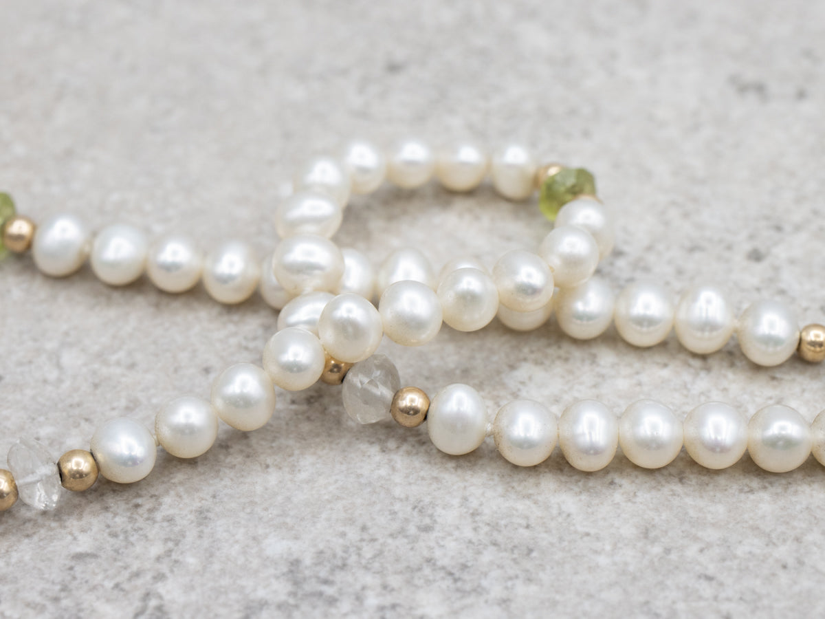 Long Double Strand Freshwater and Peridot Beaded Necklace