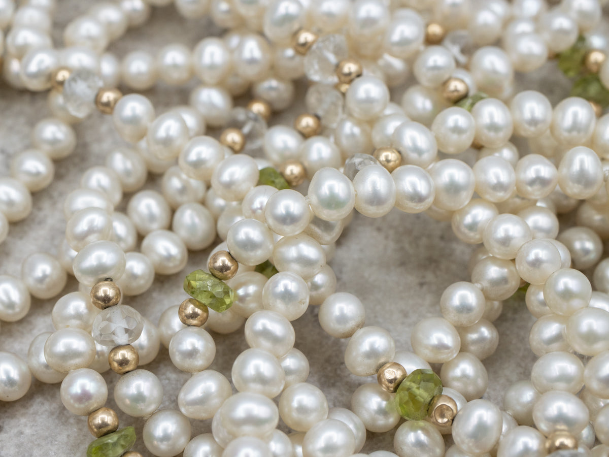 Long Double Strand Freshwater and Peridot Beaded Necklace