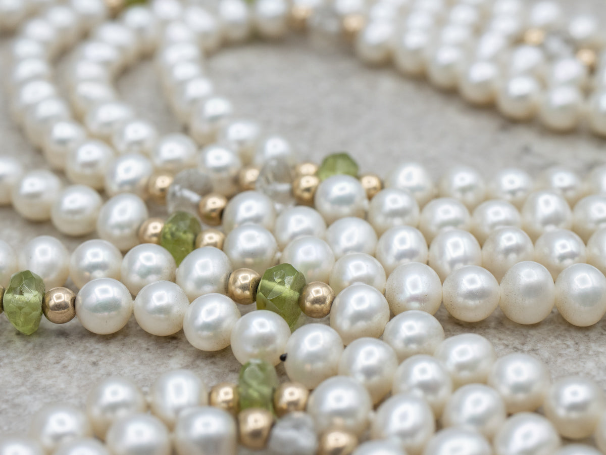 Long Double Strand Freshwater and Peridot Beaded Necklace