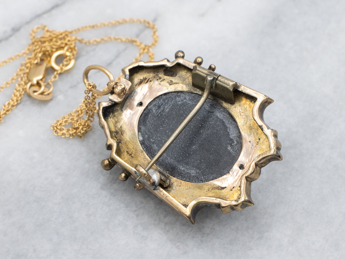 Victorian Era Hardstone Cameo Locket and Earring Jewelry Set