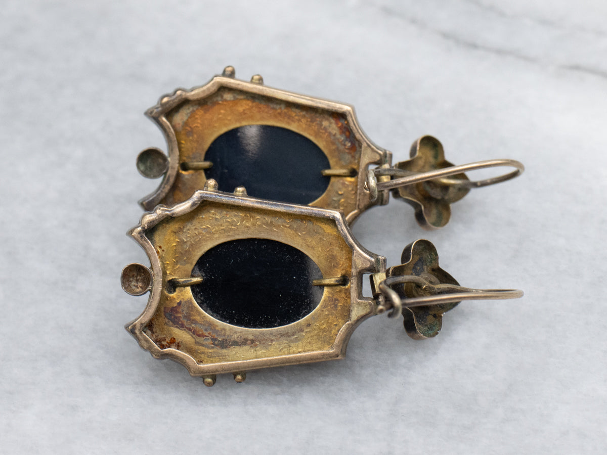 Victorian Era Hardstone Cameo Locket and Earring Jewelry Set