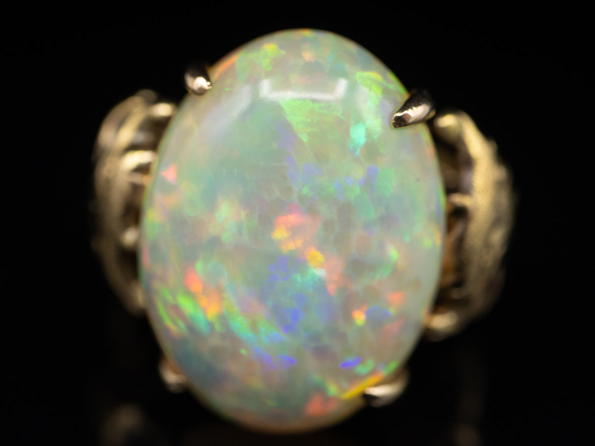 Vintage Gold Opal Ring with Dragon Details