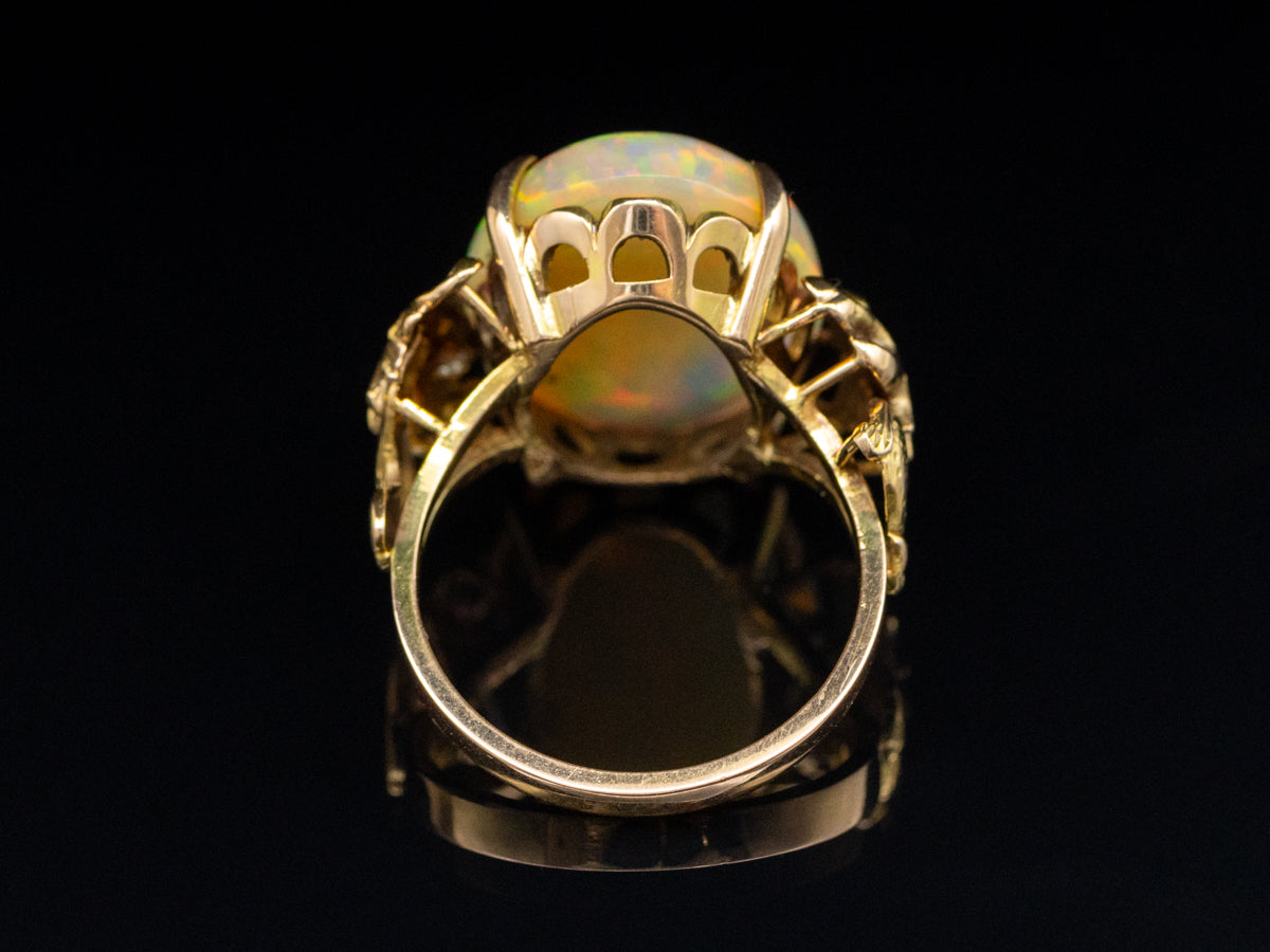 Vintage Gold Opal Ring with Dragon Details