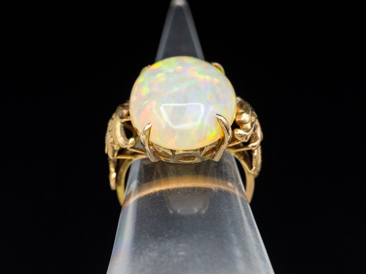 Vintage Gold Opal Ring with Dragon Details